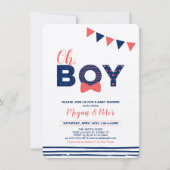 Invitation Kraft, rouge et marine | Baby shower moderne "Oh B (Devant)