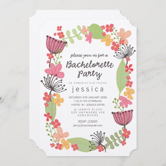 Invitation Kraft Rustic Floral Frontière Bachelorette Party I (Devant / Derrière)