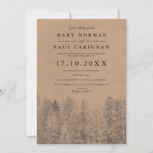 Invitation Kraft rustique Automne pins d'hiver mariage de for (Devant)