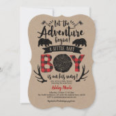 Invitation Kraft, Rustique, bûcheron, Plaid Buffalo, Bébé gar (Devant)