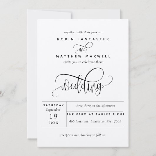 Invitation Kraft Rustique moderne, Mariage de script moderne  (Devant)