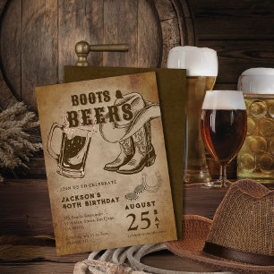 Invitation Kraft Sketch Western Cowboy Boots & Beers Annivers