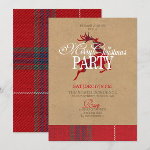 Invitation Kraft & Tartan Reindeer Christmas Party ID589