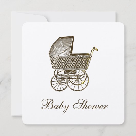 INVITATION KRAFT VINTAGE BABY PRAM| BABY SHOWER (Devant)