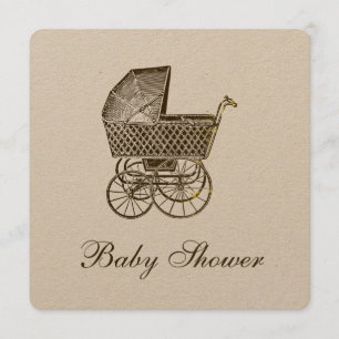 INVITATION KRAFT VINTAGE BABY PRAM BABY SHOWER