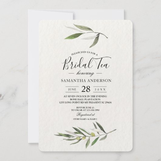 Invitation Kraft Watercolor Branche d'olive verte (Devant)