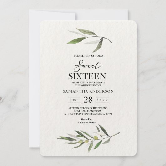 Invitation Kraft Watercolor Branche d'olive verte (Devant)