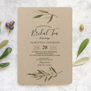 Invitation Kraft Watercolor Branche d'olive verte