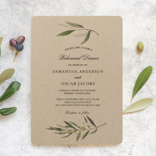 Invitation Kraft Watercolor Branche d'olive verte