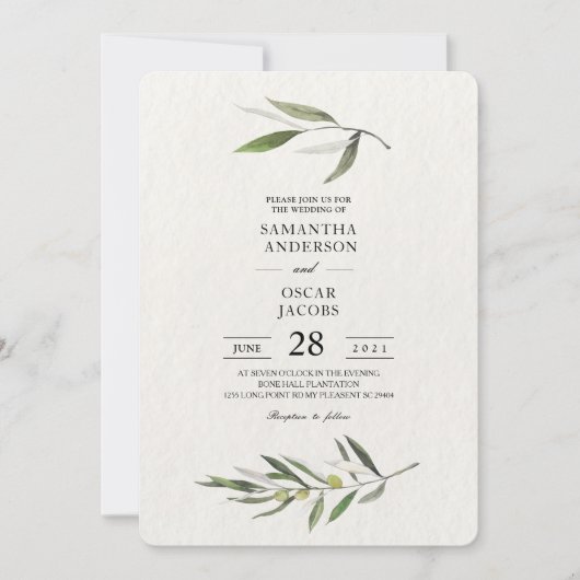 Invitation Kraft Watercolor Branche d'olive verte (Devant)