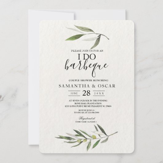 Invitation Kraft Watercolor Branche d'olive verte (Devant)
