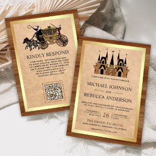 Invitation Kraft Wood Château de Contes de Fées Code QR Maria