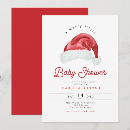 Invitation KRIS Cute Santa Hat Joyeux Petit Baby shower (Devant / Derrière)