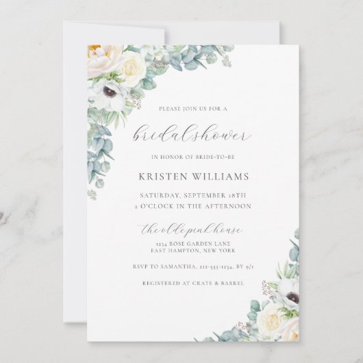 Invitation Kristen Boho White Floral & Fête des mariées verte (Devant)