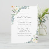 Invitation Kristen Boho White Floral & Fête des mariées verte (Debout devant)
