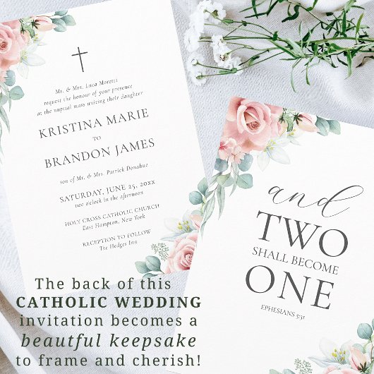 Invitation Kristina rose Floral moderne Mariage catholique