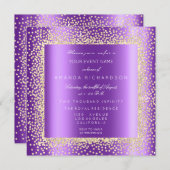 Invitation Krystal Champaigne Or Glitter Confetti Violet2 (Devant / Derrière)
