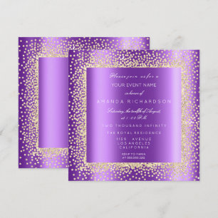 Invitation Krystal Champaigne Paillettes Dorées Confetti Viol