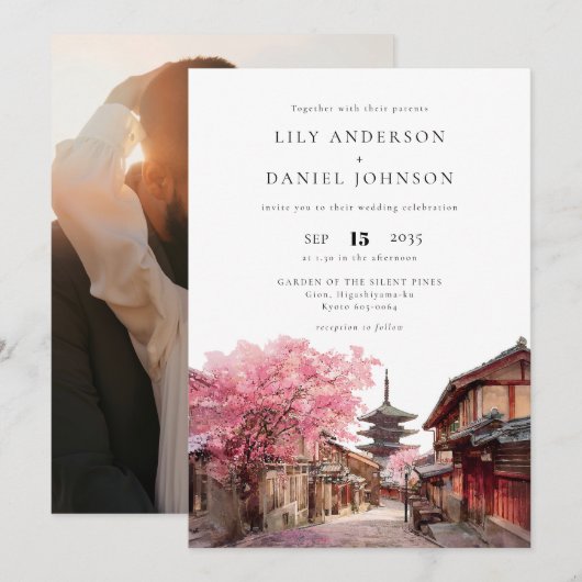 Invitation Kyoto Japon Destination Photo Mariage (Devant / Derrière)