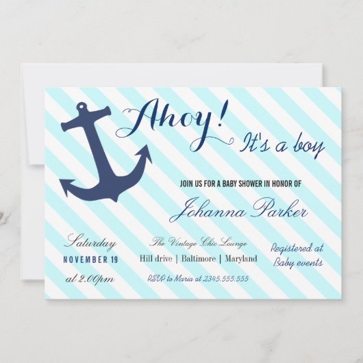Invitation La Ancre Nautique Frappe Son Baby shower Garçon (Devant)