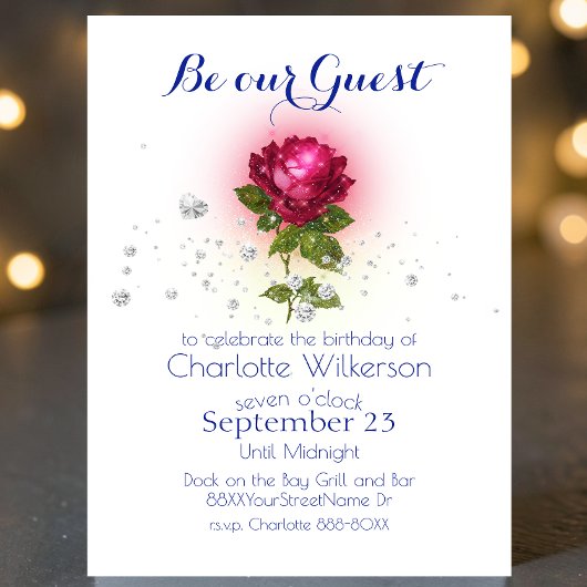 Invitation La beauté et la bête avec l'invitation de la Rose