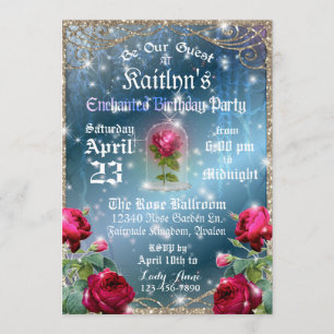 Invitation La beauté et la bête Rose rouge fête d'anniversair