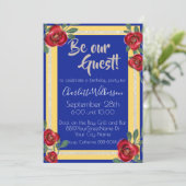 Invitation La beauté et la bête Roses rouges sur le bleu et l (Debout devant)