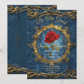 Invitation La Belle et la Bête Rose Photo personnalisable dou (Devant / Derrière)