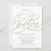 Invitation La Calligraphie D'Or Romantique Fleurit Le Mariage (Devant)