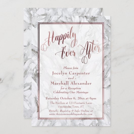 Invitation La calligraphie rose D'Or Joyeusement Jamais Après (Devant / Derrière)