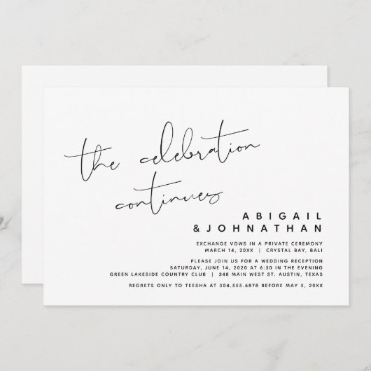 Invitation La célébration continue, Mariage en fuite (Devant / Derrière)