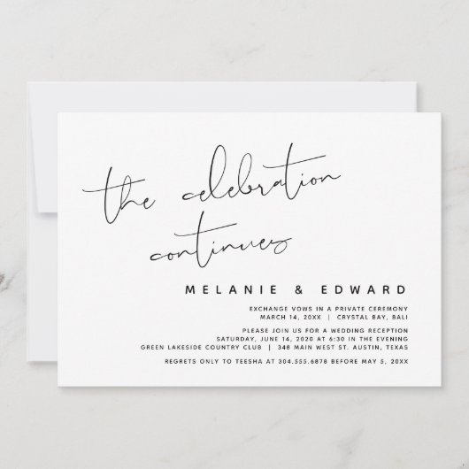 Invitation La Célébration Continue, Mariage en Intime (Devant)