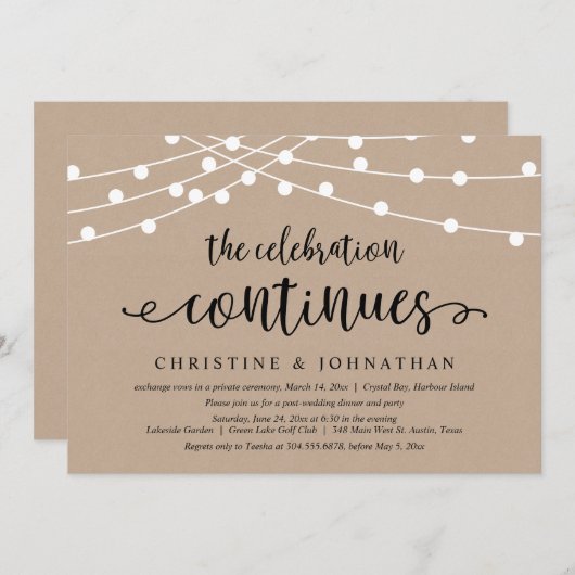 Invitation La Célébration Continue, Mariage Intime Fête (Devant / Derrière)