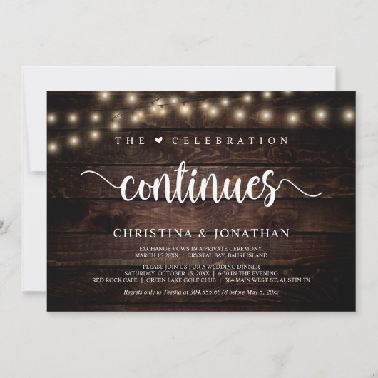 Invitation La célébration continue Rustic Mariage Elopement (Devant)