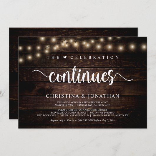Invitation La célébration continue Rustic Mariage Elopement (Devant / Derrière)