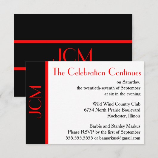 Invitation La célébration rouge du monogramme continue RSVP b (Devant / Derrière)