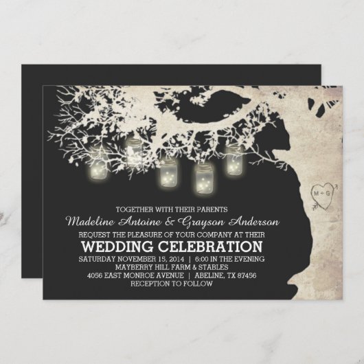 Invitation La chaîne Mason Jar illumine le mariage d'un arbre (Devant / Derrière)