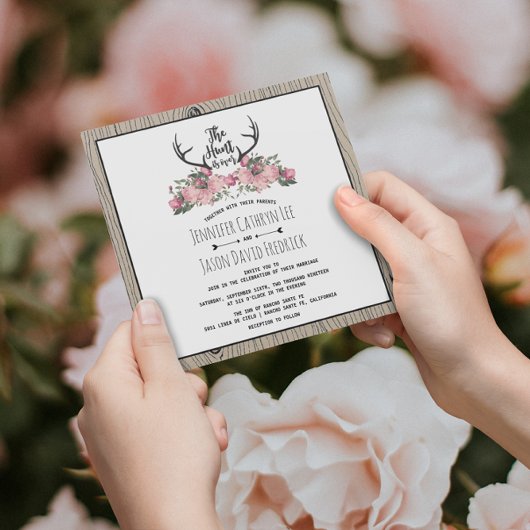 Invitation La chasse au bois de barnwood floral rustique est