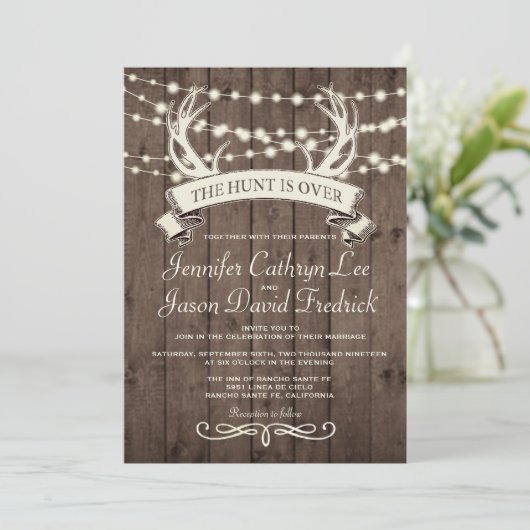 Invitation "La chasse est finie" Rustic Barn Mariage du soir (Debout devant)