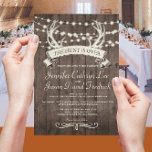 Invitation "La chasse est finie" Rustic Barn Mariage du soir<br><div class="desc">Bois de cerf de style rustique "La chasse est terminée" design avec des lampes sur fond de grange bois, idéal pour un mariage extérieur en soirée, mariage de grange, mariage de automne, mariage campagnard, mariage cowboy... ..Veuillez le personnaliser avec votre propre occasion de texte-en conséquence ou cliquez sur le bouton...</div>