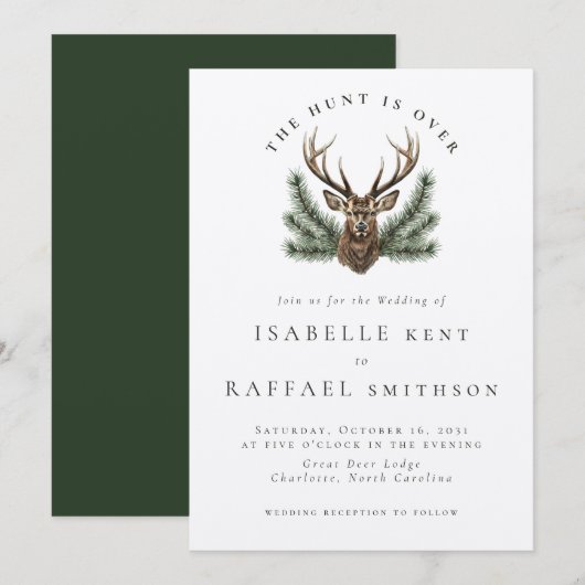 Invitation La Chasse Est Sur Le Mariage En Chef D'Antler Deer (Devant / Derrière)