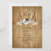 Invitation La chasse est sur les Antlers rustiques Mariage QR (Devant)