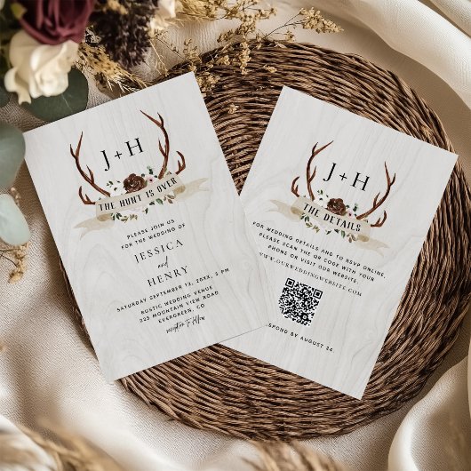 Invitation La chasse est terminée Code QR de bois de cerf Mar
