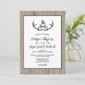 Invitation "La chasse est terminée" Rustic Antler Barnwood Ma (Debout devant)