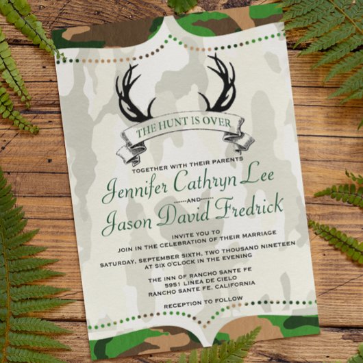 Invitation "La chasse est terminée" Rustique Mariage Camoufla