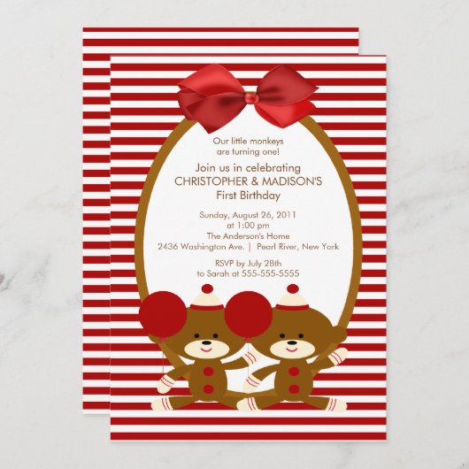 Invitation La chaussette douce Monkeys l'invitation (Devant / Derrière)