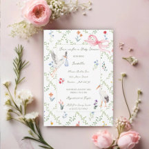 La cigogne à signature de rose et de ruban de fami