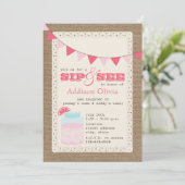 Invitation La citronnelle rose Burlap inspire Sip & See Baby (Debout devant)