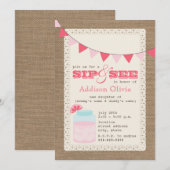 Invitation La citronnelle rose Burlap inspire Sip & See Baby (Devant / Derrière)