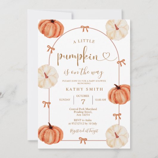 Invitation La citrouille RUSTIQUE arrive Baby Shower (Devant)